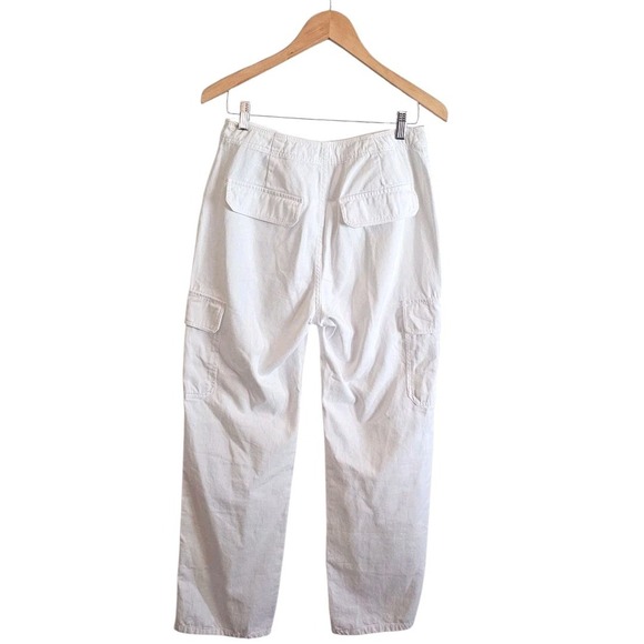 Zara TRF High Rise Straight Cargo Pants Oyster White Size 8 Preppy Nautical‎ - Picture 3 of 12